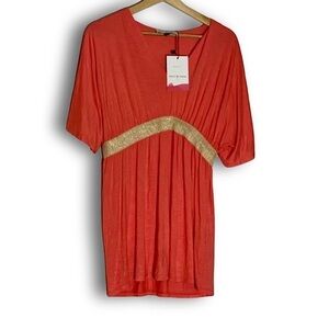 NWT Envie & Fraise Pink Gold-Belted Short-Sleeve Dress